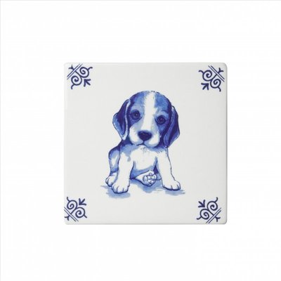 Heinen Delftware Delfts blauwe tegel  met puppy