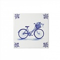 Heinen Delfts blauw Delft blue tile with a bicycle.