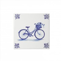 Heinen Delftware Delft blue tile with a bicycle.