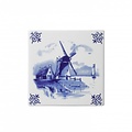 Heinen Delftware Delft blue tile with a landscape and a windmill.