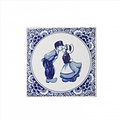 Heinen Delfts blauw Delft blue tile with a pair of kisses.