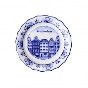 Heinen Delfts blauw Scalloped coaster with canal houses
