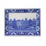 Heinen Delfts blauw Applique grachtenpand rechthoek
