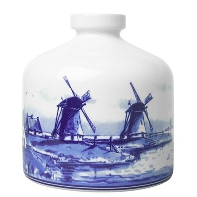 Heinen Delftware Vase um Mühlenlandschaft.