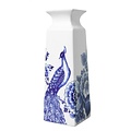 Heinen Delftware Delfter blaue Vase, quadratische Blume und Pfau, groß, 22 cm