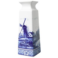 Heinen Delfts blauw Delfts blauwe Vaas vierkant molenlandschap groot