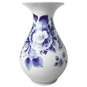 Heinen Delfts blauw Delft blue belly vase - Ornate floral decoration