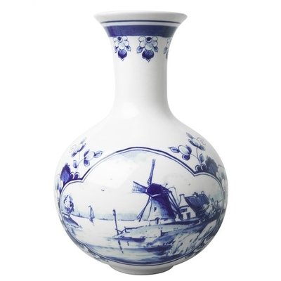 Heinen Delfts blauw Delfter blauer Windmühlenlandschafts-Bauchvase 19 cm