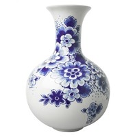 Heinen Delfts blauw Belly vase Delft blue floral decoration 19cm