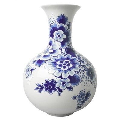Heinen Delftware Belly vase Delft blue floral decoration 19cm