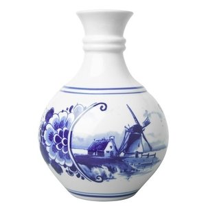 Heinen Delfts blauw Delft blue spherical vase landscape small 14 cm