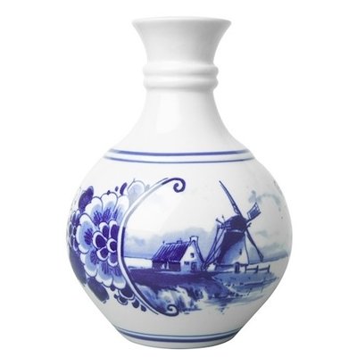 Heinen Delfts blauw Delft blue spherical vase landscape small 14 cm