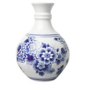 Heinen Delfts blauw Kleine, kugelförmige Vase in Delfter Blau mit Blumenmalerei, 14 cm