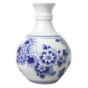 Heinen Delfts blauw Kleine, kugelförmige Vase in Delfter Blau mit Blumenmalerei, 14 cm