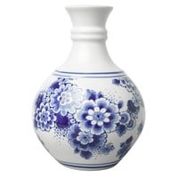Heinen Delfts blauw Kleine, kugelförmige Vase in Delfter Blau mit Blumenmalerei, 14 cm