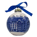 Heinen Delftware Delfts blauw gedecoreerde kerstbal Amsterdam