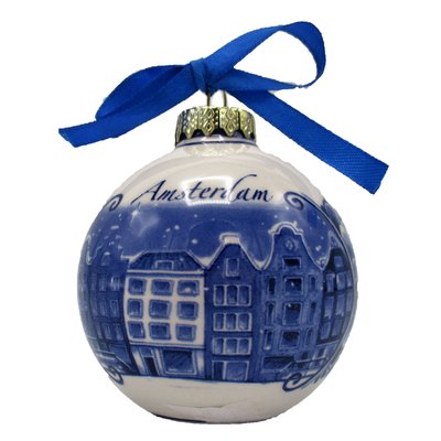 Heinen Delftware Delft blue decorated Christmas bauble Amsterdam