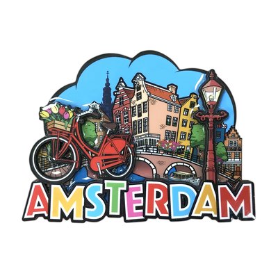 Typisch Hollands Magneet comic Amsterdam fiets