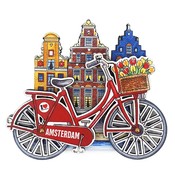 Typisch Hollands Magneet Amsterdam huisjes fiets rood met draaiende wielen