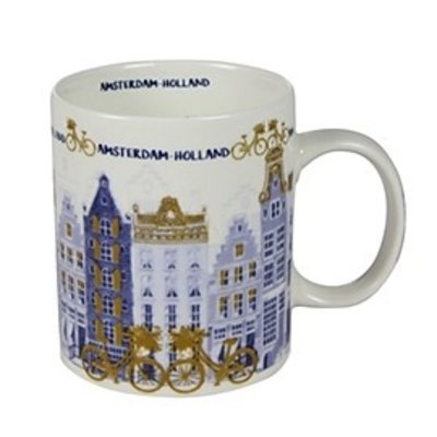 Typisch Hollands Amsterdam-Holland Kaffee-Tee-Becher - gold-blau