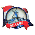 Typisch Hollands Magnet - Niederländische Flagge - Windmühlenlandschaft