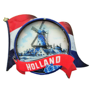 Typisch Hollands Magnet - Niederländische Flagge - Windmühlenlandschaft