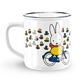 Nijntje (c) Miffy-Tasse – Retro – Weiß – Miffy auf einem Fahrrad (Tulpen)