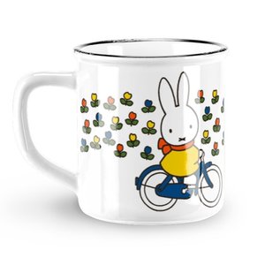 Nijntje (c) Miffy-Tasse – Retro – Weiß – Miffy auf einem Fahrrad (Tulpen)