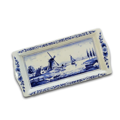 Heinen Delfts blauw Delfter blaue Kuchenform - holländische Windmühlenlandschaft