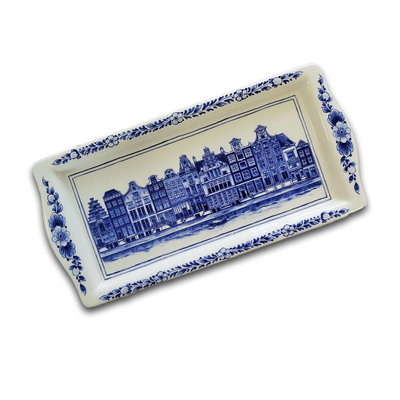 Heinen Delfts blauw Delft blue cake dish - Facade houses (canal belt)