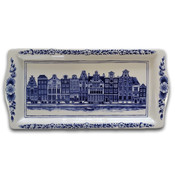 Heinen Delfts blauw Delft blue cake dish - Facade houses (canal belt)