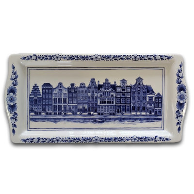 Heinen Delfts blauw Delfts blauwe cakeschaal - Gevelhuizen (grachtengordel)