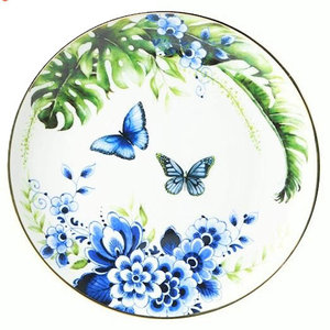 Heinen Delftware Bord Vlindertuin - Blauw-Groen (Delfts Blauw)