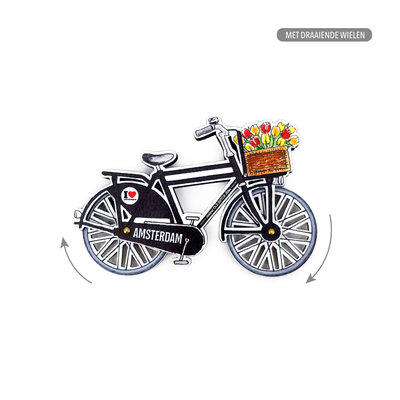 Typisch Hollands Magnet - Amsterdam Fahrrad schwarz rotierende Räder