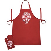 Typisch Hollands Kitchen set-2 pieces (apron and oven glove) Red-White