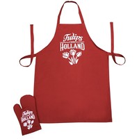 Typisch Hollands Kitchen set-2 pieces (apron and oven glove) Red-White