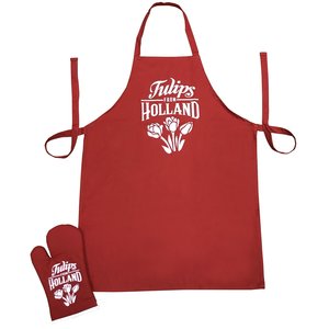 Matix Kitchen set-2 pieces (apron and oven glove) Red-White