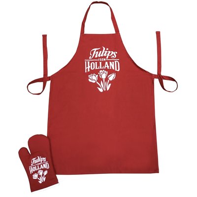 Matix Kitchen set-2 pieces (apron and oven glove) Red-White