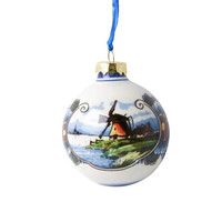 Heinen Delfts blauw Kerstbal 5cm landschap kleur