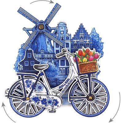 Typisch Hollands Magnet Holland windmill bicycle delft blue rotating wheels