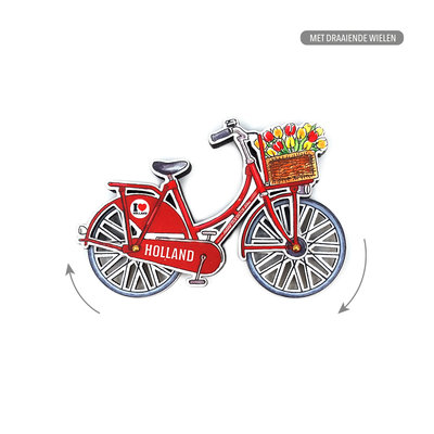 Typisch Hollands Magnet - Holland bicycle Red rotating wheels