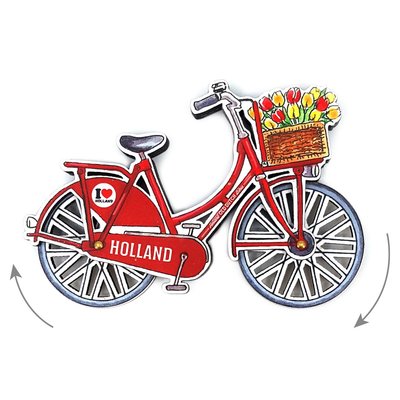 Typisch Hollands Magneet - Holland fiets Rood draaiende wielen