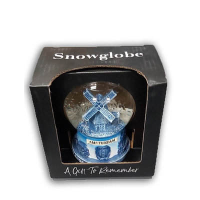 Typisch Hollands Schneekugel Delfter Blau - Mühle - Groß 8 cm