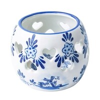 Heinen Delfts blauw Tea light holder Mill and Hearts