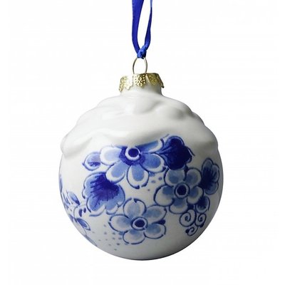 Heinen Delftware Delfter blau dekorierte Weihnachtskugel (Schnee)