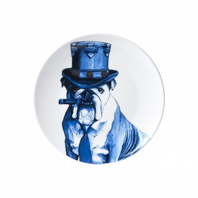 Heinen Delftware Delft blue plate - Dog with hat and cigar