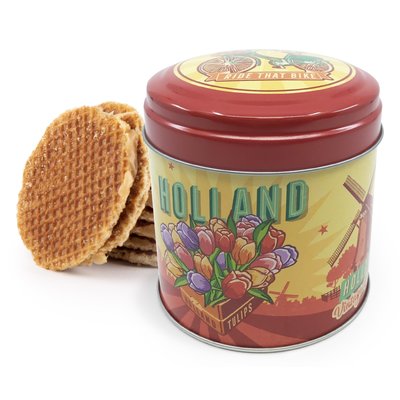 Typisch Hollands Stroopwafels in a retro Dutch bakery tin