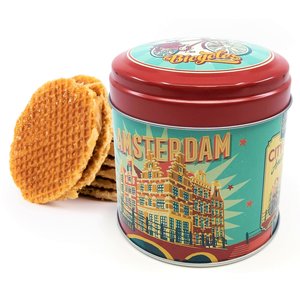 Typisch Hollands Stroopwafels in  Retro Amsterdams bakkersblik