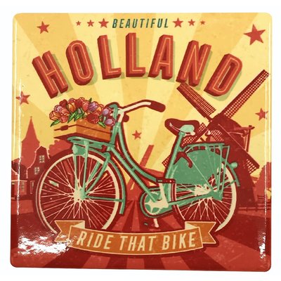 Typisch Hollands Onderzetter- Holland fiets en molen - Vintage