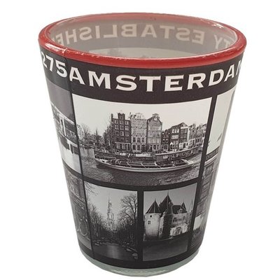 Typisch Hollands Shotglas Amsterdam- Rood- Zwart - Wit